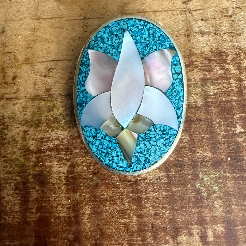 Vintage Turquoise And Mother Of Pearl Brooch Pendant 18$